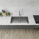 Rangemaster Kube Undermount Inset Mount Double Bowl Kitchen Sink For 900mm Cabinet in Stainless Steel Life Style