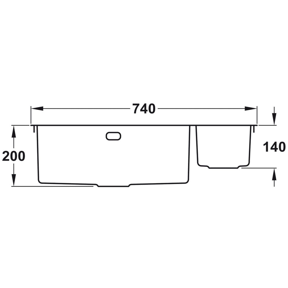 Rangemaster Kube Undermount Inset Mount One and Half Bowl Kitchen Sink For 800mm Cabinet in Stainless Steel Dimensions