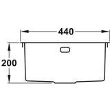 Rangemaster Kube Undermount Inset Mount Single Bowl Kitchen Sink For 500mm Cabinet in Stainless Steel Soft Brushed 56560371 Dimension