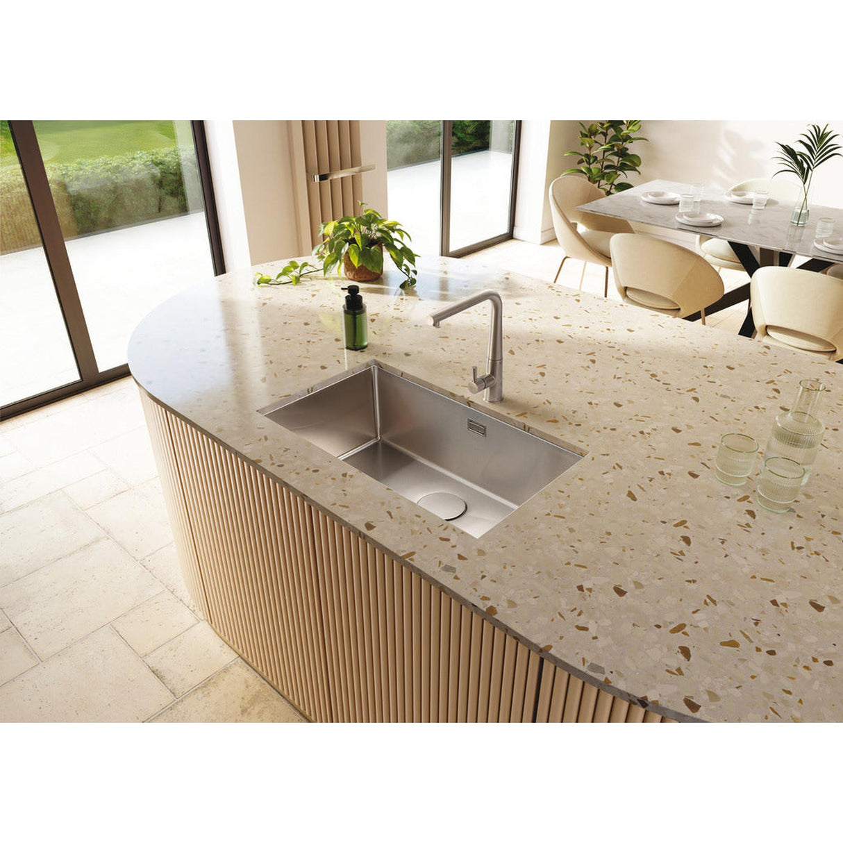 Rangemaster Kube Undermount Inset Mount  Single Bowl Kitchen Sink For 800mm Cabinet in  Stainless Steel Brushed 56560411 Lifestyle 