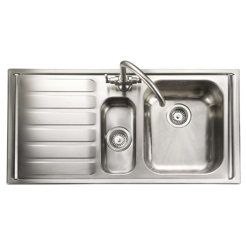 Rangemaster Manhattan Inset Mount One and Half Bowl Kitchen Sink For 600mm Cabinet in Stainless Steel Left