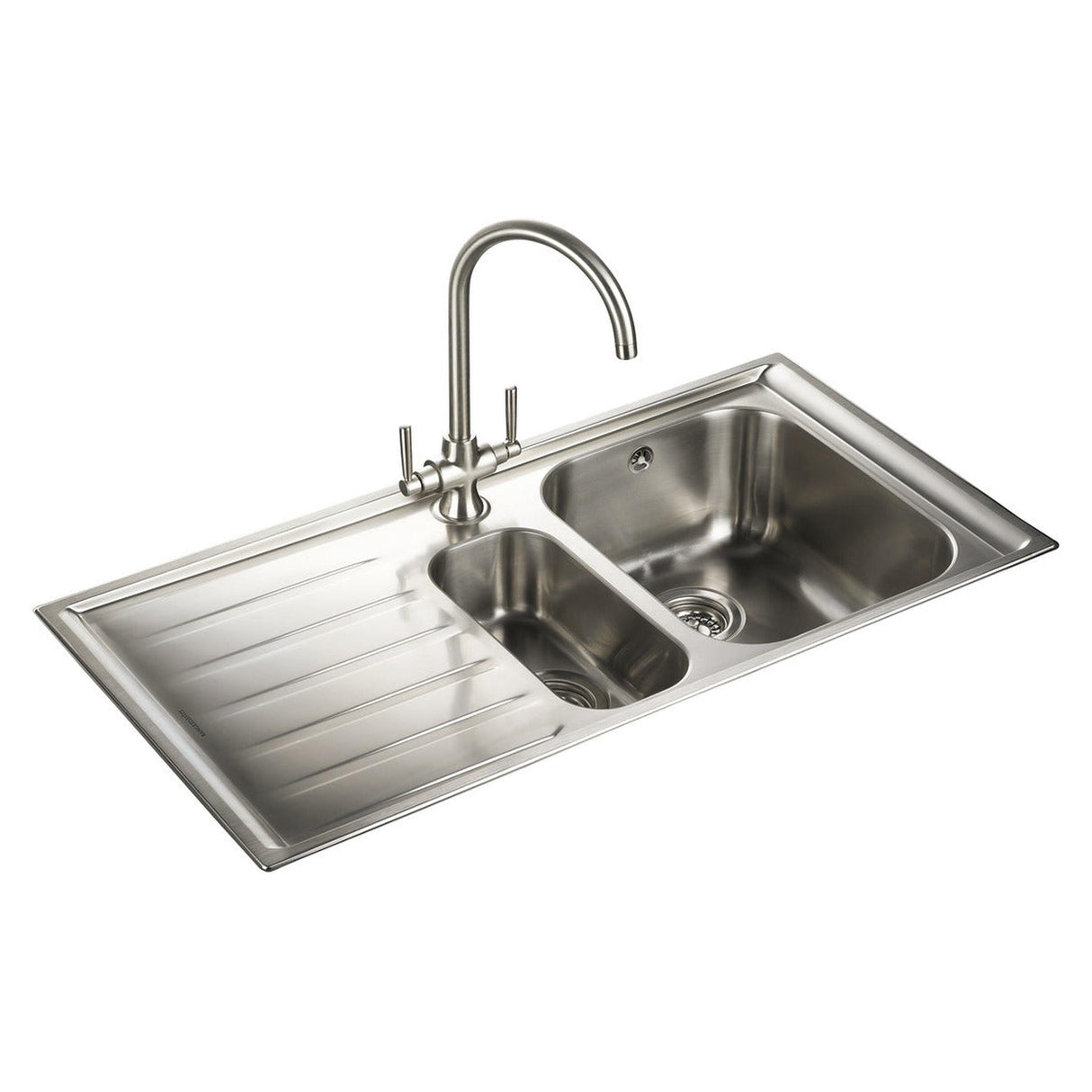 Rangemaster Manhattan Inset Mount One and Half Bowl Kitchen Sink For 600mm Cabinet in Stainless Steel - LEFT