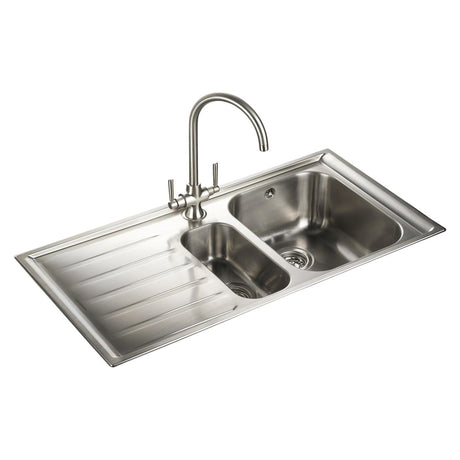 Rangemaster Manhattan Inset Mount One and Half Bowl Kitchen Sink For 600mm Cabinet in Stainless Steel - LEFT