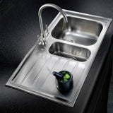 Rangemaster Manhattan Inset Mount One and Half Bowl Kitchen Sink For 600mm Cabinet in Stainless Steel (Left) Life Style
