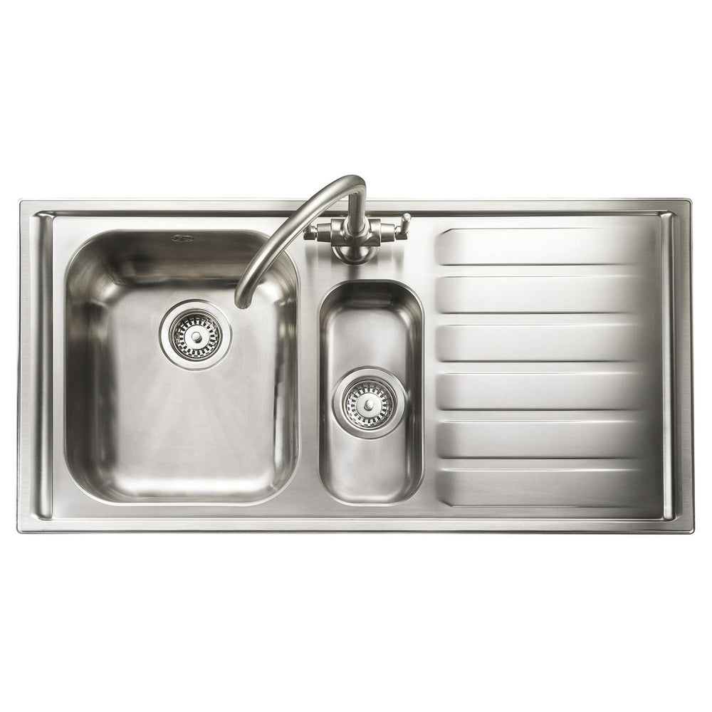 Rangemaster Manhattan Inset Mount One and Half Bowl Kitchen Sink For 600mm Cabinet in Stainless Steel Right