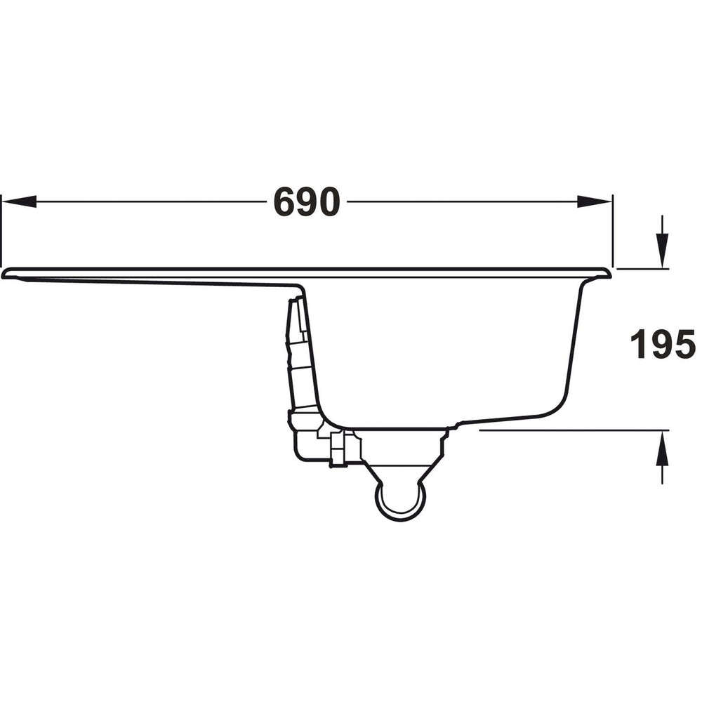 Rangemaster Mayon Compact Inset Mount Single Bowl Kitchen Sink For 450mm Cabinet in Granite Dimensions