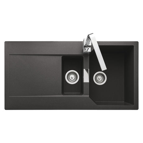 Rangemaster Mayon Inset Mount One And Half Bowl Kitchen Sink For 600mm Cabinet in Granite Ash Black 57900571