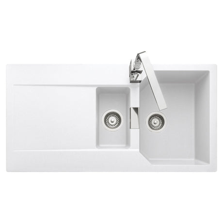 Rangemaster Mayon Inset Mount One And Half Bowl Kitchen Sink For 600mm Cabinet in Granite Crystal White 57900771 