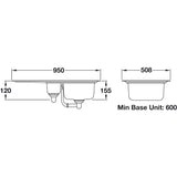 Rangemaster Michigan Surface Mount One And Half Bowl With Drainer Kitchen Sink For 600mm Cabinet in Stainless Steel 56560321 Dimensions