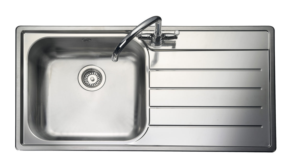Rangemaster Oakland  Surface mount  Single  Bowl With Drainer Kitchen Sink For 600mm Cabinet in Stainless Steel 56560245