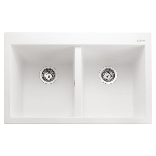 Rangemaster Oridian Inset Mount Arctic white Double Bowl Kitchen Sink For 800mm Cabinet in Granite 57901751