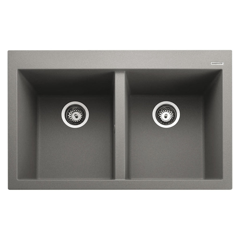 Rangemaster Oridian Inset Mount Concrete Double Bowl Kitchen Sink For 800mm Cabinet in Granite 57901151