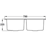 Rangemaster Oridian Inset Mount  Double Bowl Kitchen Sink For 800mm Cabinet in Granite Dimensions