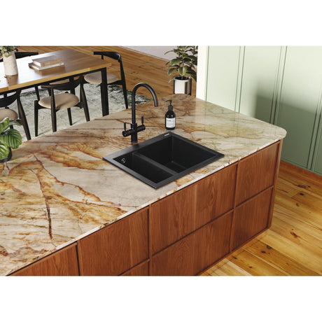 Rangemaster Oridian Inset Mount One and Half Kitchen Sink For 600mm Cabinet in Granite Charcoal 57901031 Lifestyle