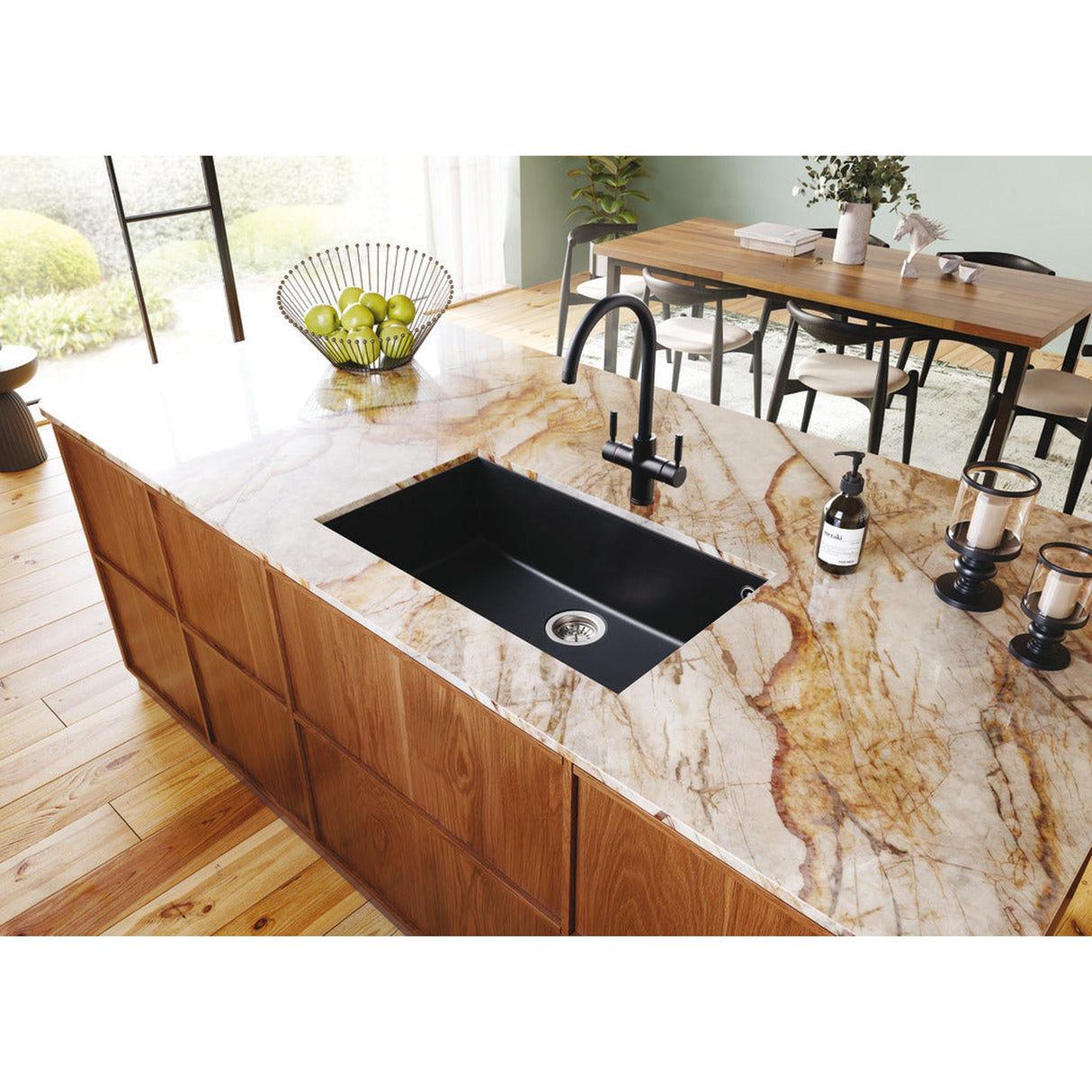 Rangemaster Oridian Inset Mount Single Bowl Kitchen Sink For 800mm Cabinet in Granite Lifestyle