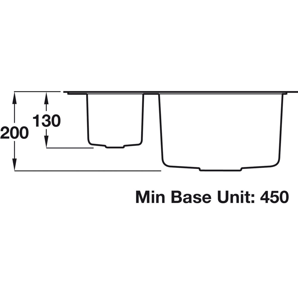 Rangemaster Paragon Undermount One and Half Kitchen Sink For 600mm Cabinet in Granite Ash Black 56558561 Dimension