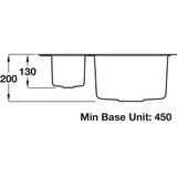 Rangemaster Paragon Undermount One and Half Kitchen Sink For 600mm Cabinet in Granite Ash Black 56558561 Dimension
