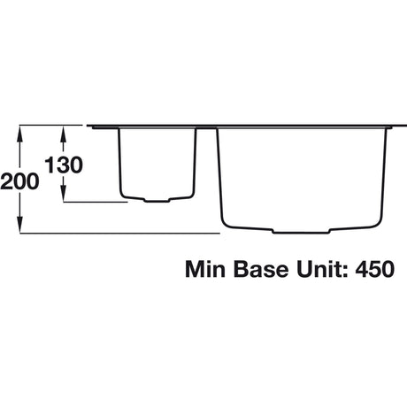 Rangemaster Paragon Undermount One and Half Kitchen Sink For 600mm Cabinet in Granite Ash Black 56558561 Dimension