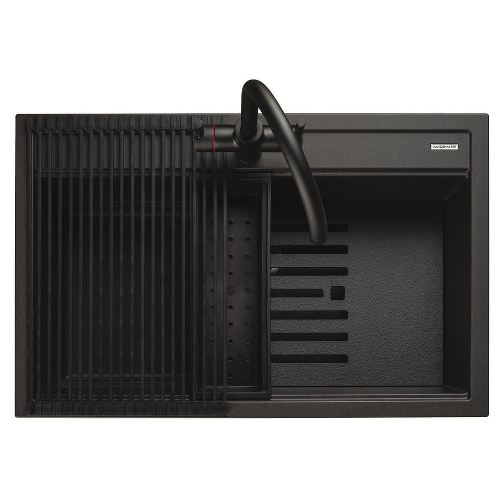 Rangemaster Prato Inset Mount Charcoal Single Bowl Kitchen Sink For 800mm Cabinet in Granite 57902011