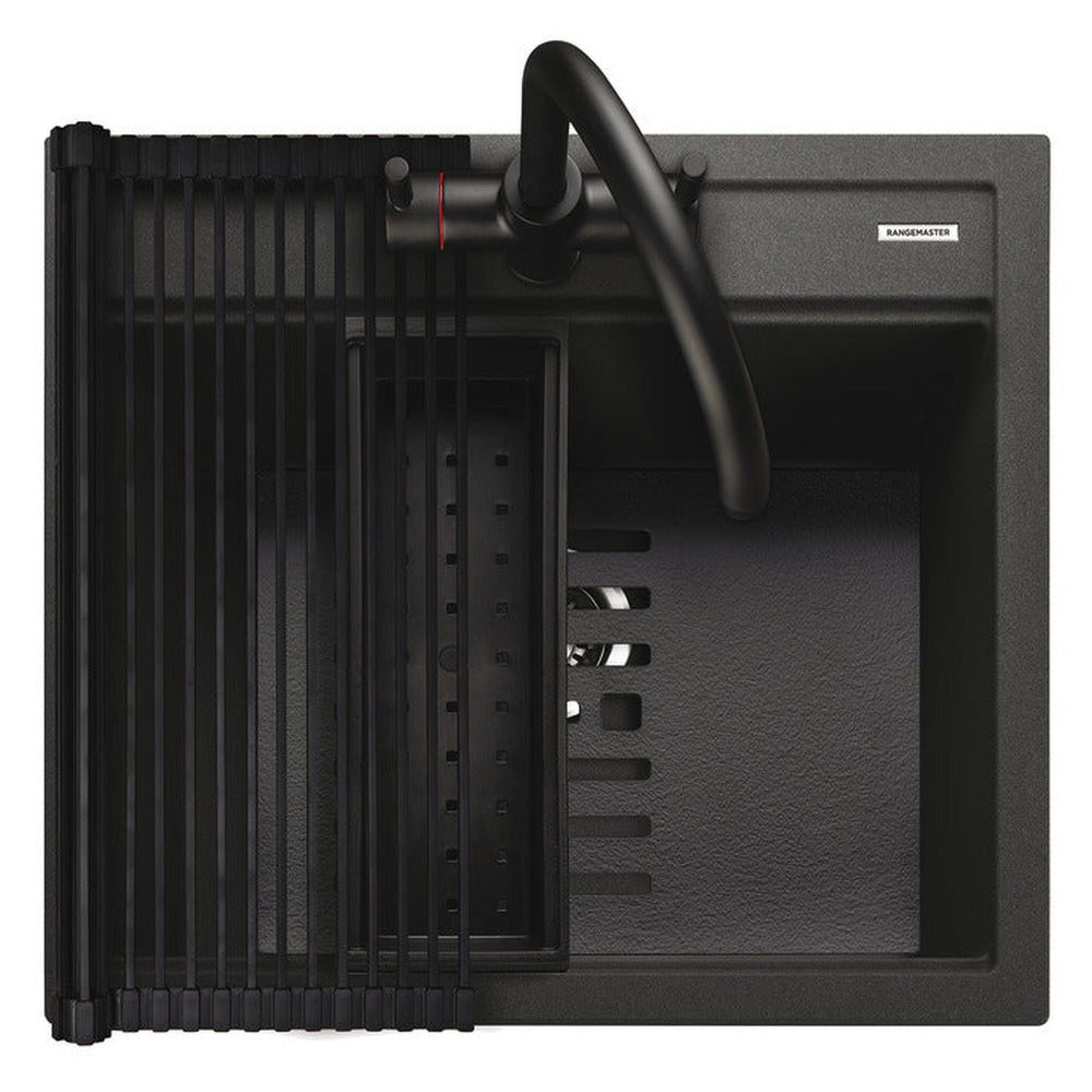 Rangemaster Prato Inset Mount Single Kitchen Sink For 600mm Cabinet in Granite Charcoal 57902001