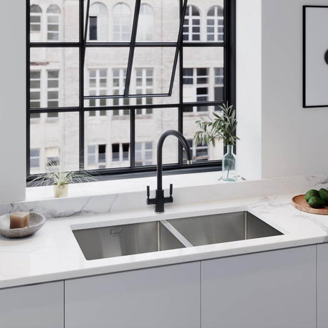 Rangemaster Quad Undermount Inset Mount Double Bowl Kitchen Sink For 800mm Cabinet in Stainless Steel Life Style