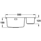 Rangemaster Quad Undermount Inset Mount One and Half Bowl Kitchen Sink For 600mm Cabinet in Stainless Steel Dimensions