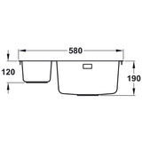 Rangemaster Quad Undermount Inset Mount One and Half Bowl Kitchen Sink For 600mm Cabinet in Stainless Steel Dimensions