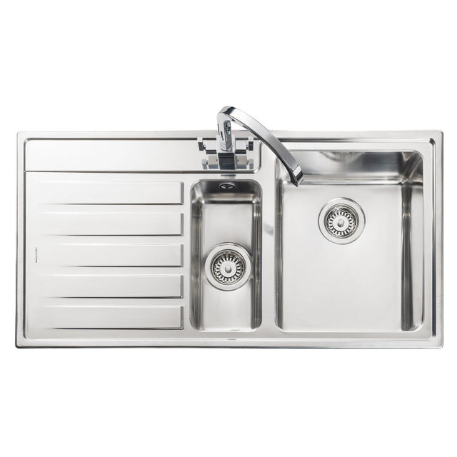 Rangemaster Rockford Inset Mount Drainer Left One and Half Bowl Kitchen Sink For 600mm Cabinet in Stainless Steel 56560660