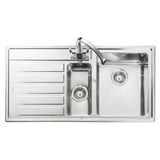 Rangemaster Rockford Inset Mount Drainer One and Half Bowl Kitchen Sink For 600mm Cabinet in Stainless Steel Left Front View