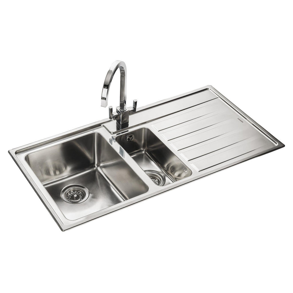 Rangemaster Rockford Inset Mount One and Half Bowl Kitchen Sink For 600mm Cabinet in Stainless Steel 