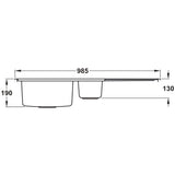 Rangemaster Rockford Inset Mount One and Half Bowl Kitchen Sink For 600mm Cabinet in Stainless Steel Dimensions
