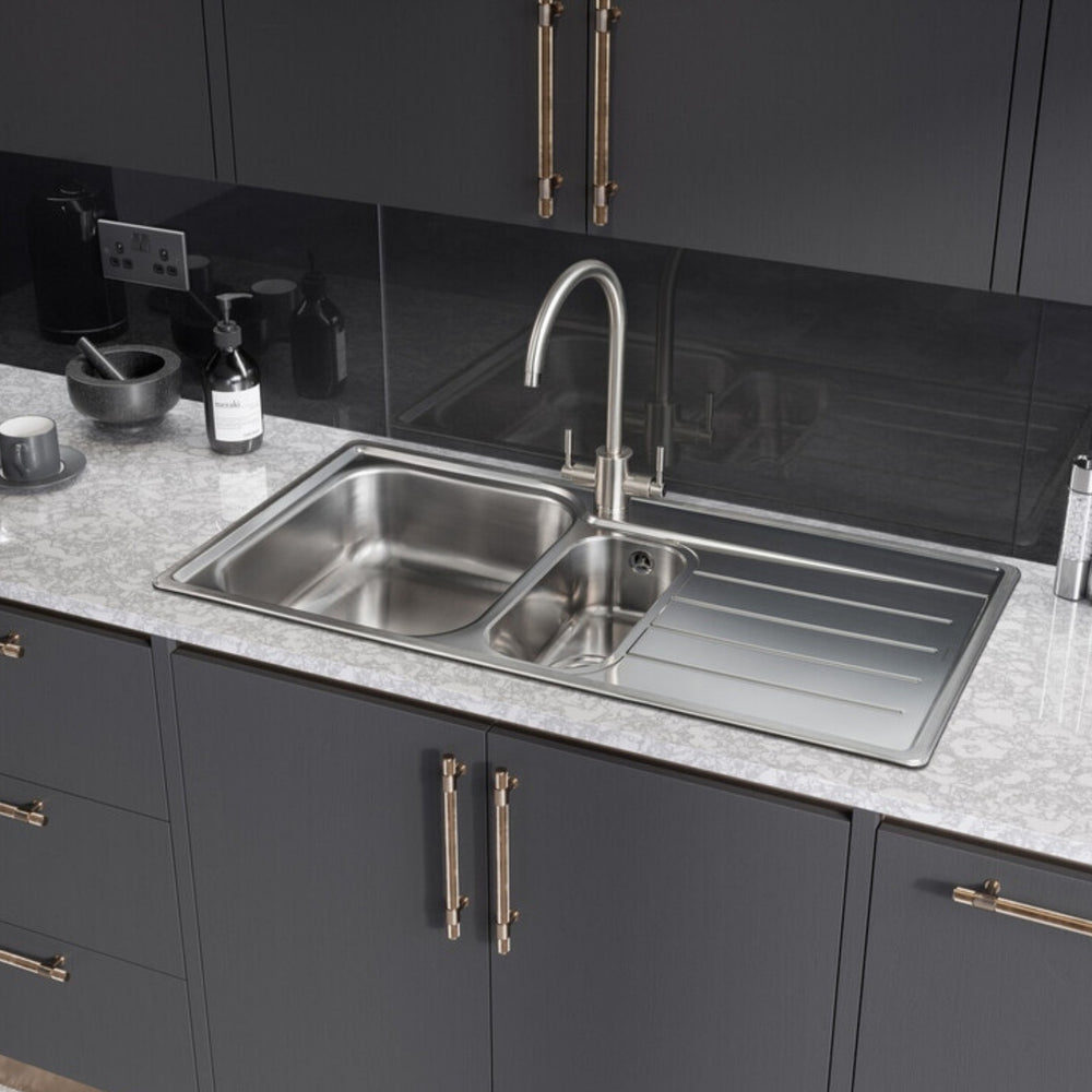Rangemaster Rockford Inset Mount One and Half Bowl Kitchen Sink For 600mm Cabinet in Stainless Steel Right Life Style