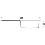 Rangemaster Rockford Inset Mount Single Bowl Kitchen Sink For 600mm Cabinet in Stainless Steel Dimensions