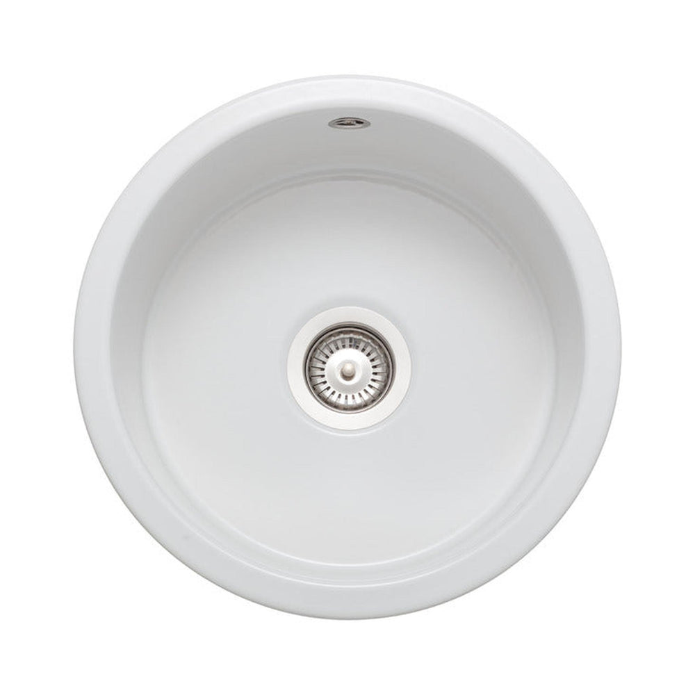 Rangemaster Round Inset Mount Single Bowl with Kitchen Sink For 500mm Cabinet in Ceramic White 56557790