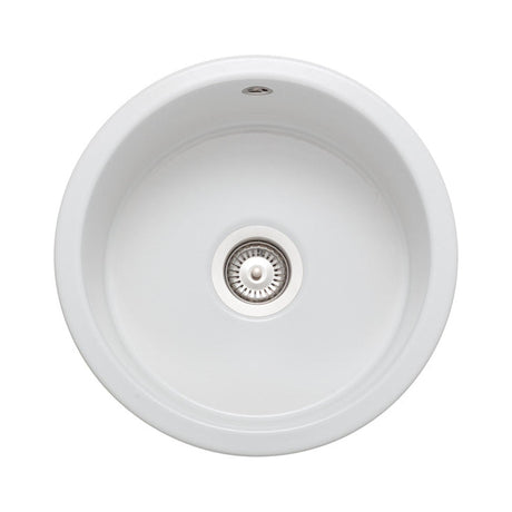 Rangemaster Round Inset Mount Single Bowl with Kitchen Sink For 500mm Cabinet in Ceramic White 56557790