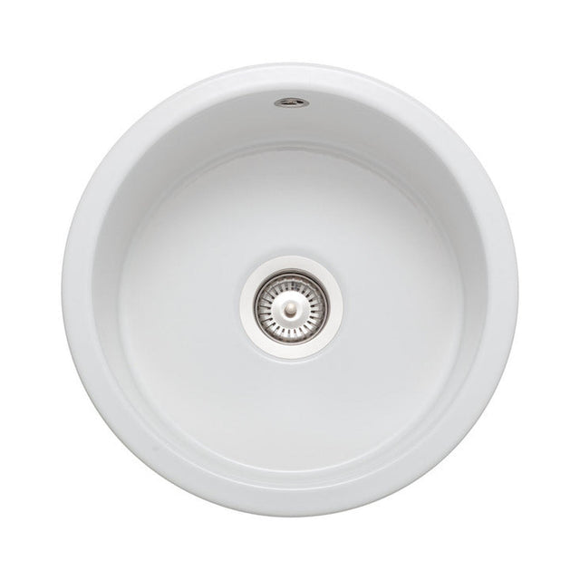 Rangemaster Round Inset Mount Single Bowl with Kitchen Sink For 500mm Cabinet in Ceramic White 56557790