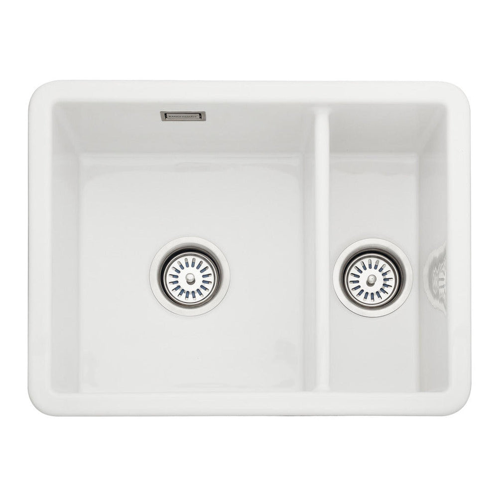 Rangemaster Rustique  Undermount Inset Mount One And Half Bowl Sink For 600mm Cabinet in Ceramic White 56561785