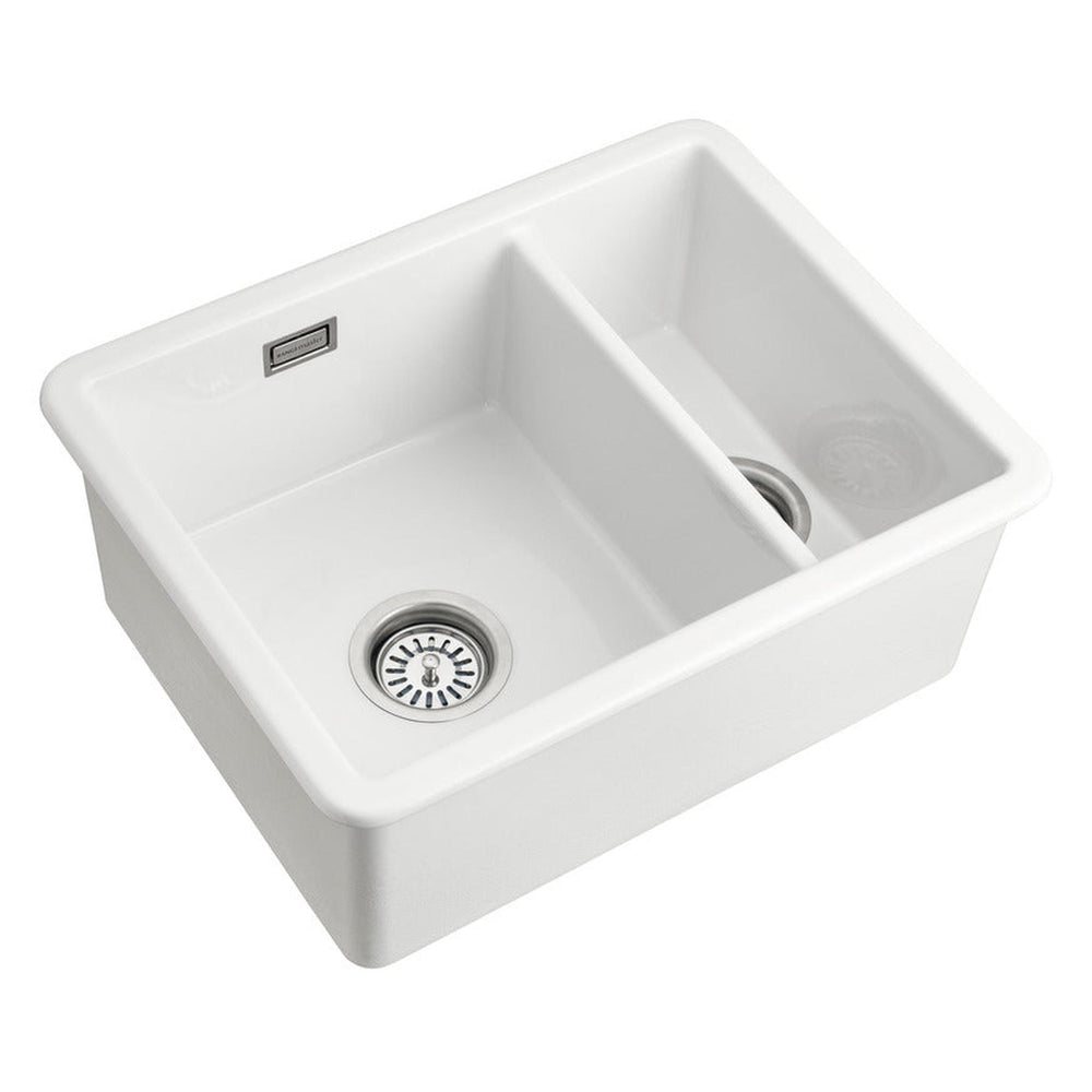 Rangemaster Rustique  Undermount Inset Mount One And Half Bowl Sink For 600mm Cabinet in Ceramic White 56561785 1