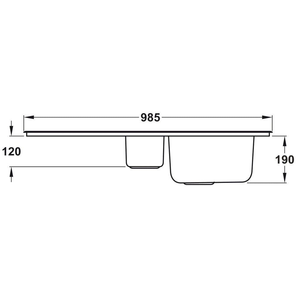 Rangemaster Sedona Inset Mount One and Half Bowl Kitchen Sink For 600mm Cabinet in Stainless Steel Soft Brushed 56560761 Dimension