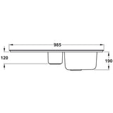 Rangemaster Sedona Inset Mount One and Half Bowl Kitchen Sink For 600mm Cabinet in Stainless Steel Soft Brushed 56560761 Dimension