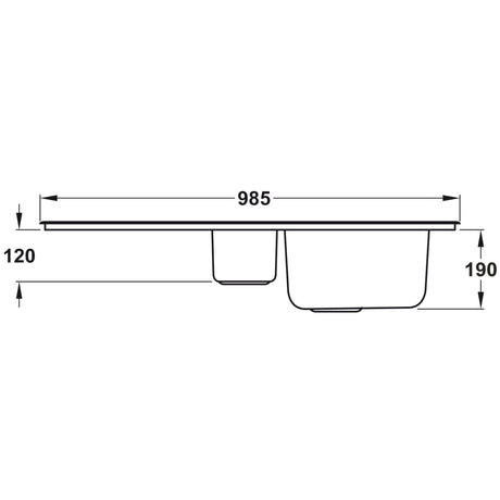 Rangemaster Sedona Inset Mount One and Half Bowl Kitchen Sink For 600mm Cabinet in Stainless Steel Soft Brushed 56560761 Dimension
