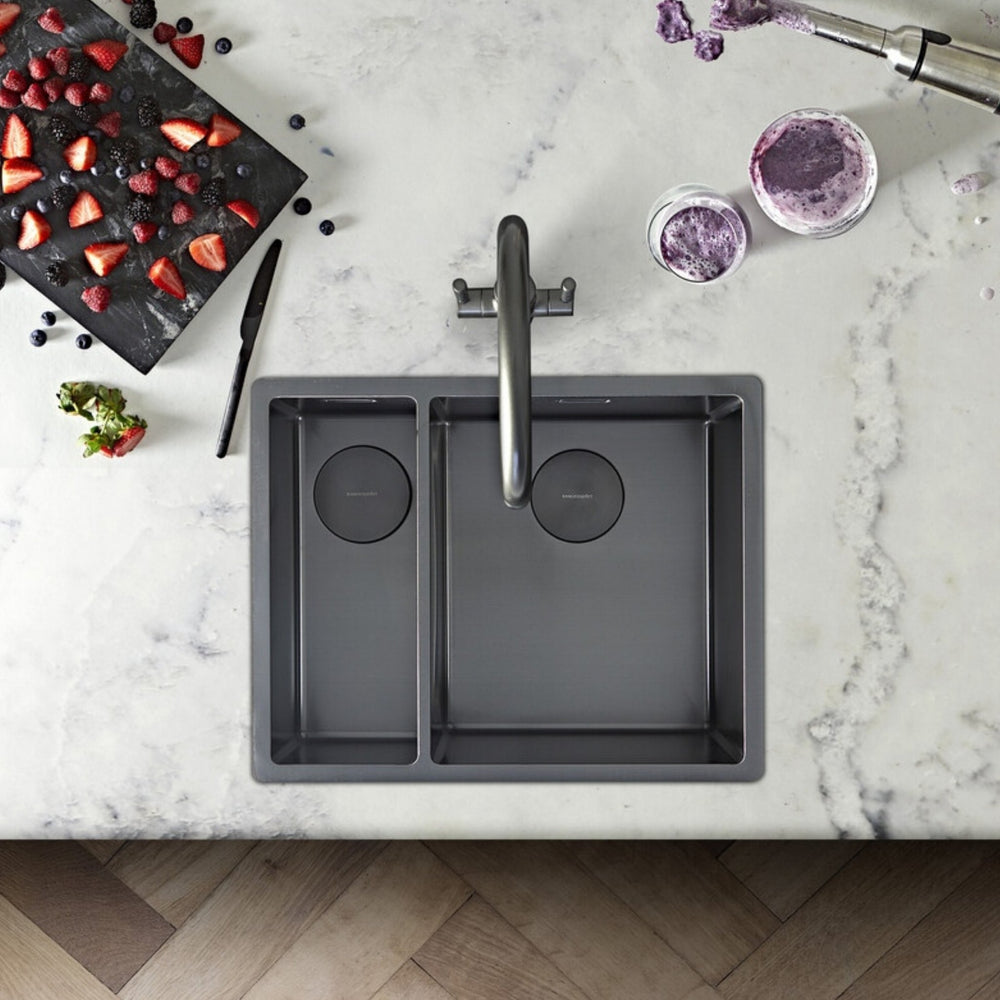Rangemaster Spectra Undermount Inset Mount One and Half Bowl Kitchen Sink For 600mm Cabinet in Stainless Steel Graphite Life Style
