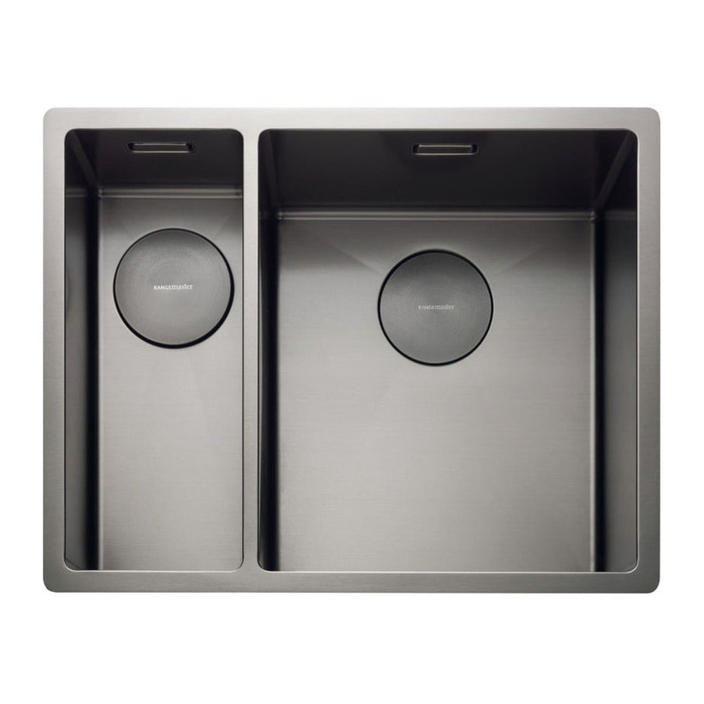 Rangemaster Spectra Undermount Left hand - Graphite Inset Mount One and Half Bowl Kitchen Sink For 600mm Cabinet in Stainless Steel