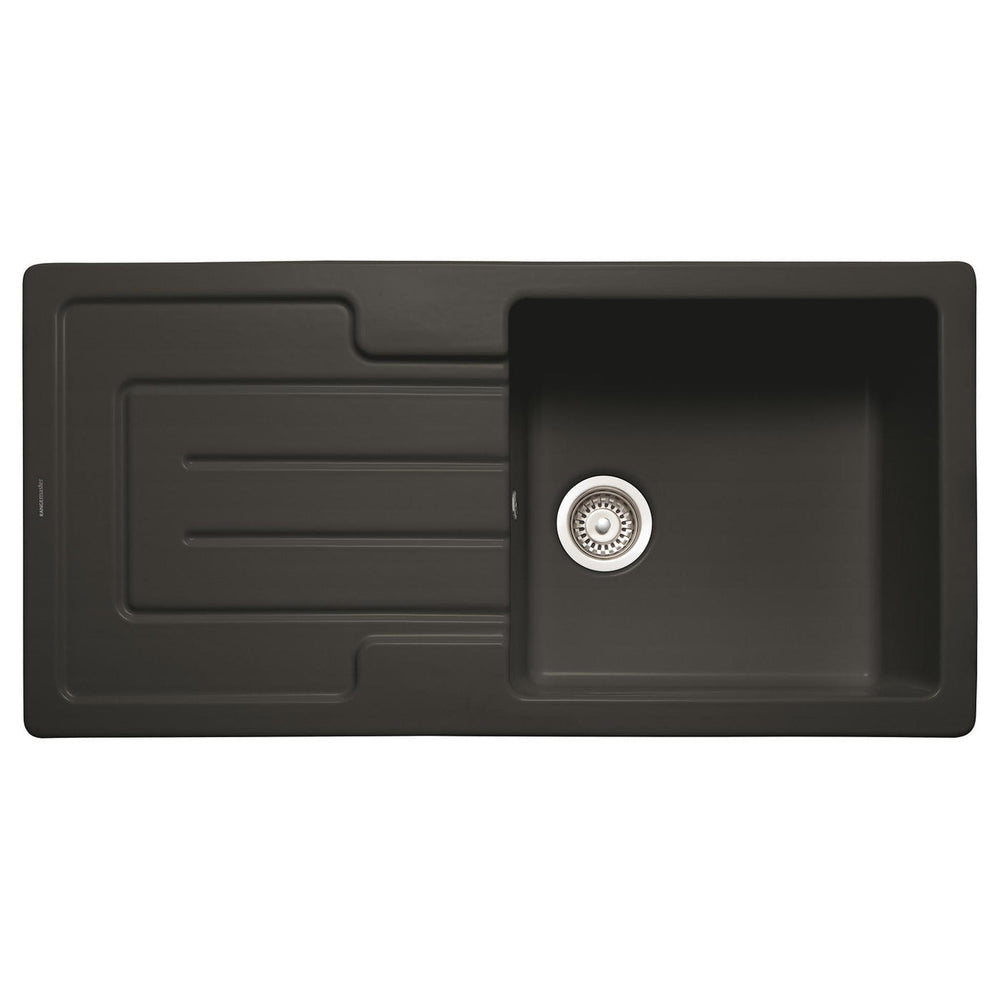 Rangemaster St. Austell Inset Mount Single Bowl Kitchen Sink For 600mm Cabinet in Granite Black Matt 57902371