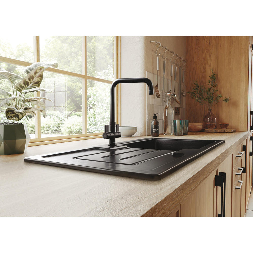 Rangemaster St. Austell Inset Mount Single Bowl Kitchen Sink For 600mm Cabinet in Granite Black Matt 57902371 Lifestyle