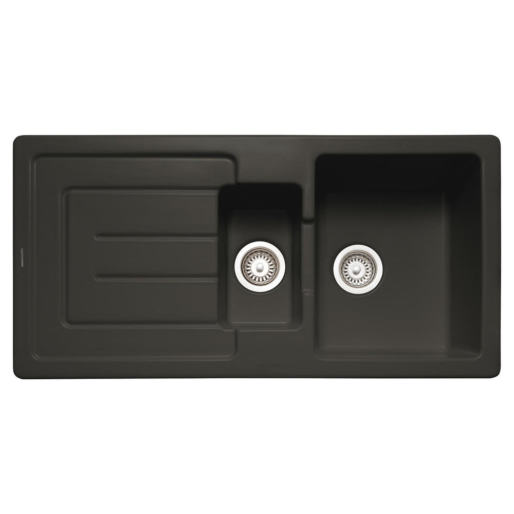 Rangemaster St. Austell Matt Black One and Half Bowl Kitchen Sink For 600mm Cabinet in Granite 57902381