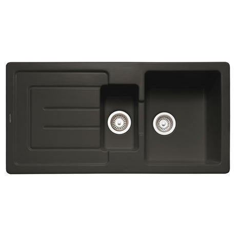 Rangemaster St. Austell Matt Black One and Half Bowl Kitchen Sink For 600mm Cabinet in Granite 57902381