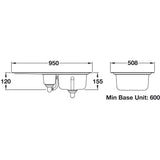 Rangemaster Tenby  Surface Mount One And Half Bowl With Drainer Kitchen Sink For 600mm Cabinet in Stainless Steel 56560221  Dimensions
