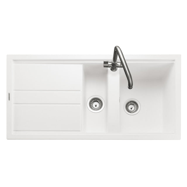 Rangemaster Topaz Compact Inset Mount Arctic white One and Half Bowl Kitchen Sink For 600mm Cabinet in Granite 57902731