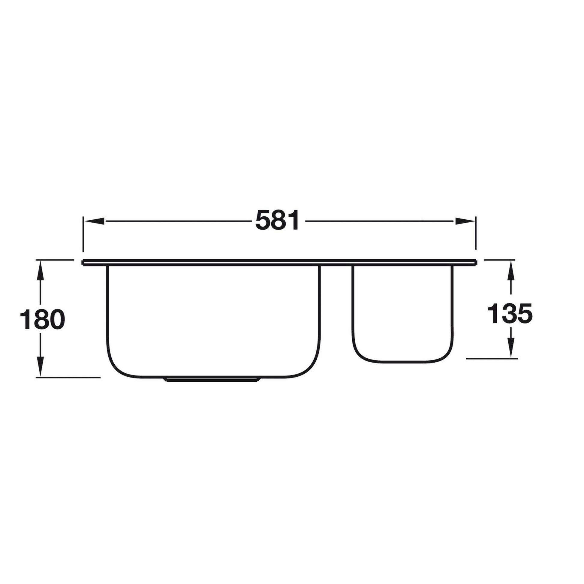Smeg Alba Undermount One and Half Bowl Kitchen Sink For 600mm Cabinet in Stainless Steel Brushed 56797130 Dimension